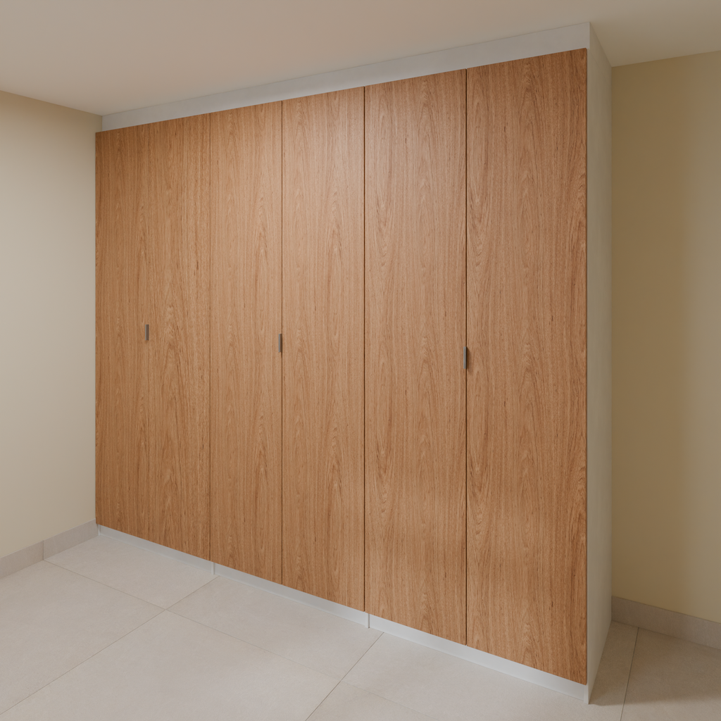 Armário Quarto 2,60m com 6 portas de giro - Branco Tx e Freijó com puxador slim