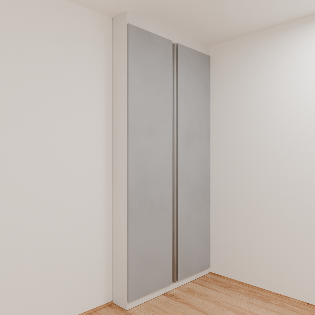 Armário Quarto 1,10m com 2 portas de giro - Branco Tx e Cinza com puxador cava