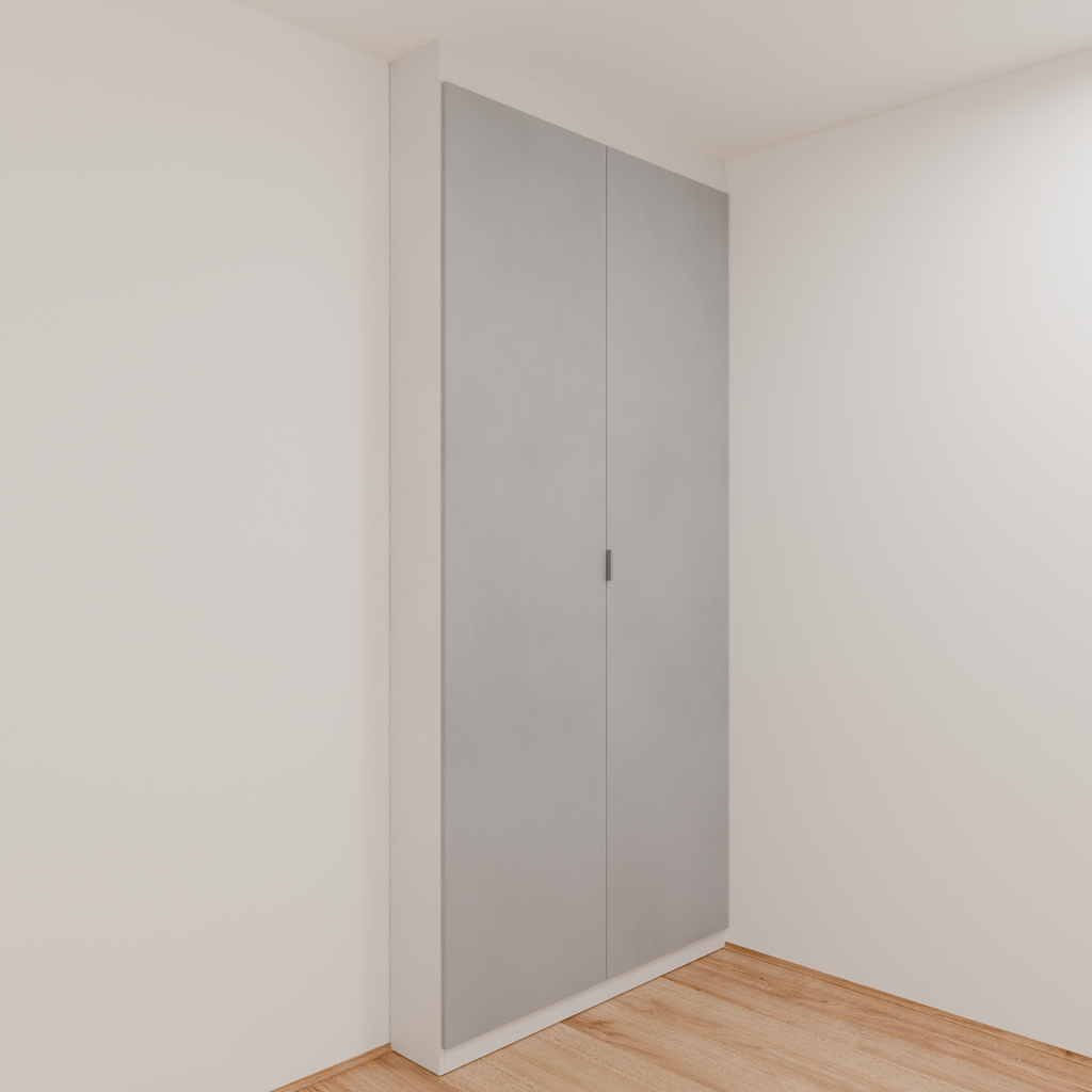 Armário Quarto 1,10m com 2 portas de giro - Branco Tx e Cinza com puxador slim