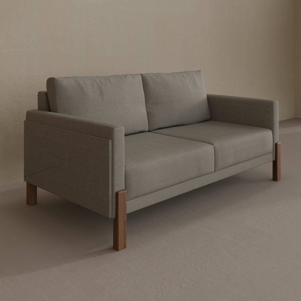 Sofá Arthur 2 Lugares 180cm 2 Braços Pés Imbuia Tecido Linho Cinza Escuro