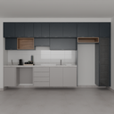 Armário Cozinha Completo com Nicho para Lava e Seca Cinza Cobalto, Azul Tx e Louro Freijó (Sudoeste / Bias Fortes - Apt 07 11)