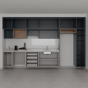 Armário Cozinha Completo com Nicho para Lava e Seca Cinza Cobalto, Azul Tx e Louro Freijó (Sudoeste / Bias Fortes - Apt 07 11)