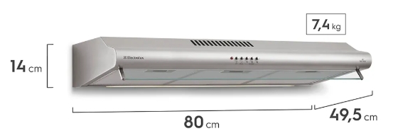 Depurador de Ar Parede Electrolux 80cm Inox com Filtro Lavável e Máscara Captadora de Ar (DE80X)
