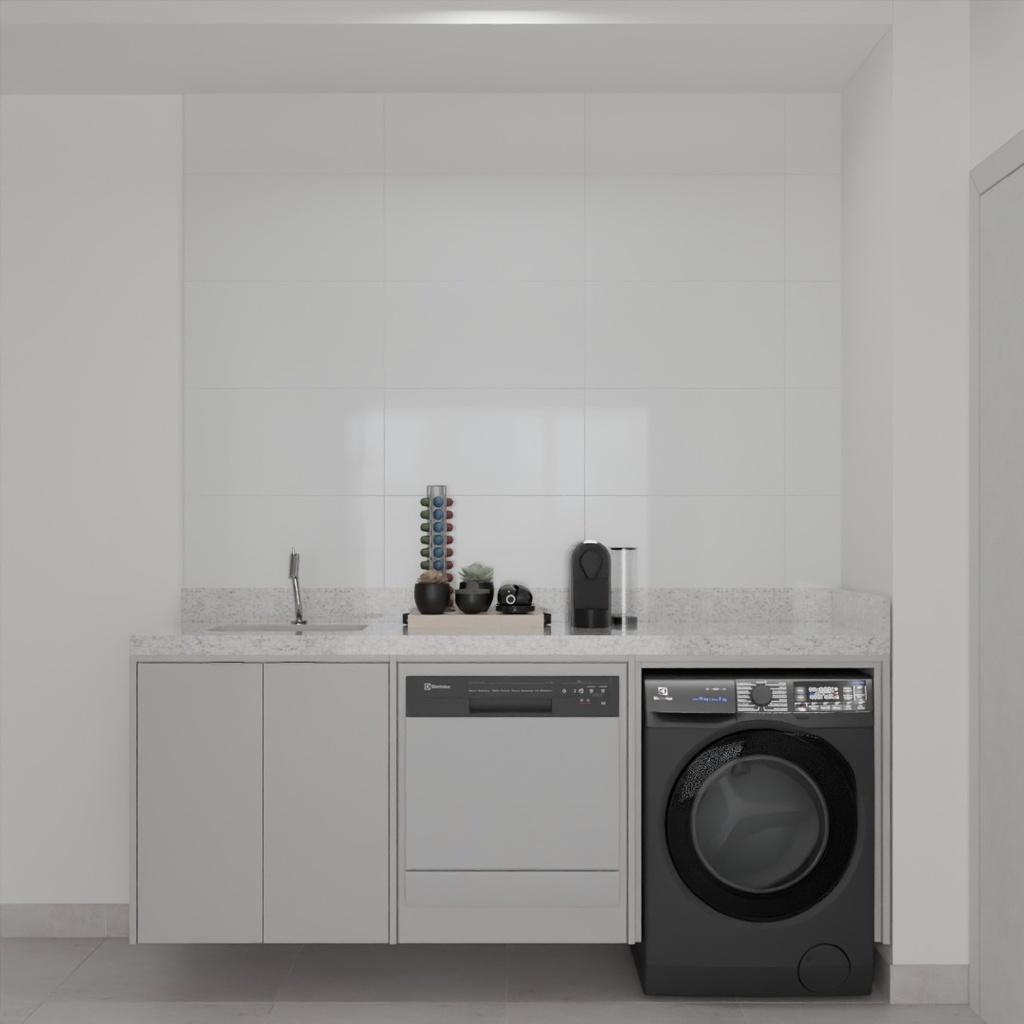 Armário Cozinha Inferior com Nicho para Lava e Seca Cinza Cobalto (Sudoeste / Bias Fortes – Apt 03 04) Bambirra BF 1301