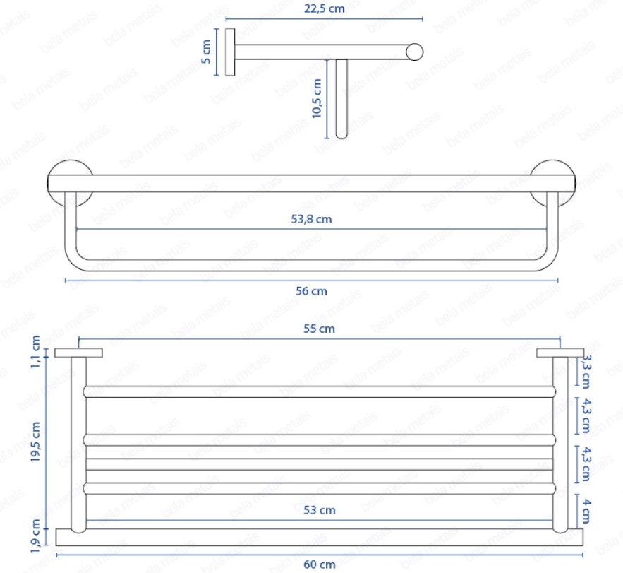 Porta Toalhas de Hotel com Prateleira Inox (Tarsila Escovado)