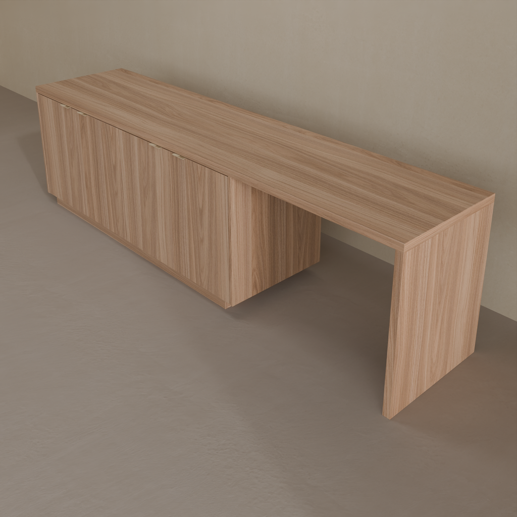 Rack e Escrivaninha Louro Freijó (Sudoeste / Vale do Sereno – Apt 01 04 05 06 09 10)