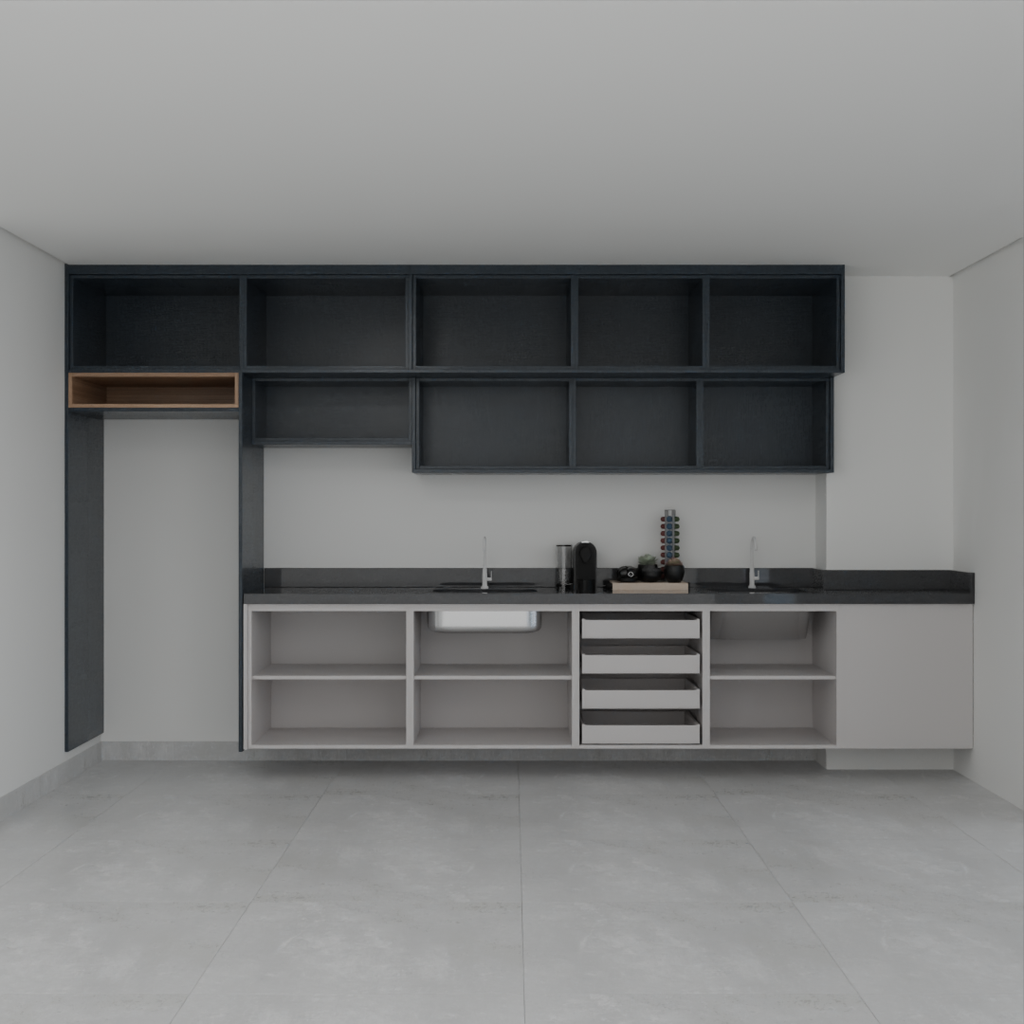 Armário Cozinha Completo Cinza Cobalto, Louro Freijó e Azul Tx (Sudoeste / Vale do Sereno – Apt 01 04 05 06 09 10)