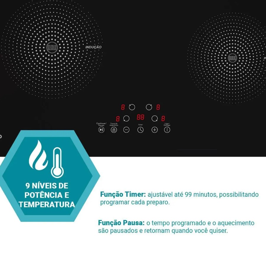 Fogão De Mesa Cooktop 4 Bocas Indução Philco PCT40A 220V