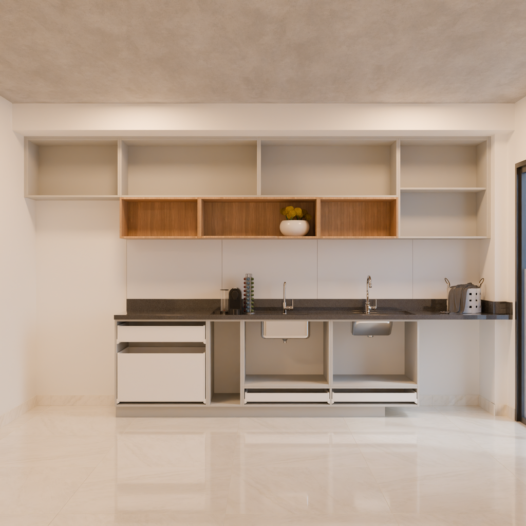 Armário Cozinha Bancada Cinza Fossil e Amadeirado (Sudoeste / Contorno – Apt 05 06 Pav 03 04 05)