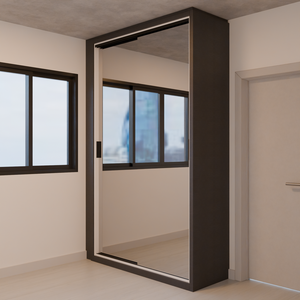 Armário Quarto 2 portas de correr 1 espelho 6 gavetas Carbono, Cinza e Branco TX (Sudoeste / Contorno – Apt 05 06 Pav 03 04 05)