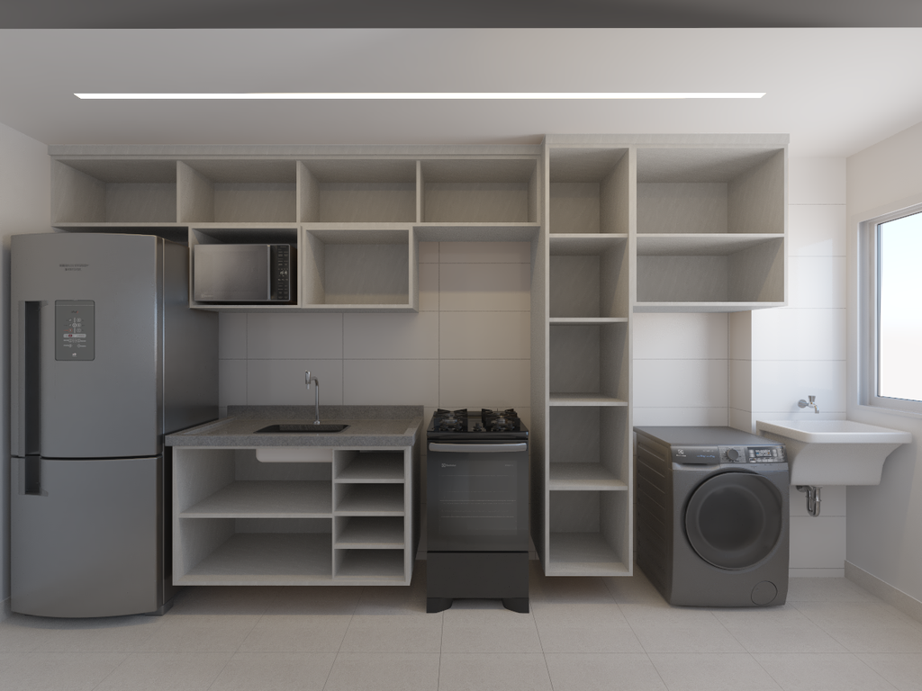 Armário Cozinha 4,5m Palha Sextavada - Cor Crômio e Branco Diamante