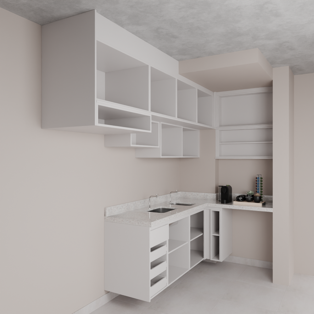 Armário Cozinha Completo Cinza Cobalto com Nicho (Sudoeste / Bias Fortes - Apt 07 11)