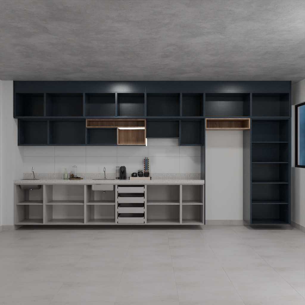 Armário Cozinha Completo Cinza Cobalto com Nicho (Sudoeste / Bias Fortes - Apt 07 11)