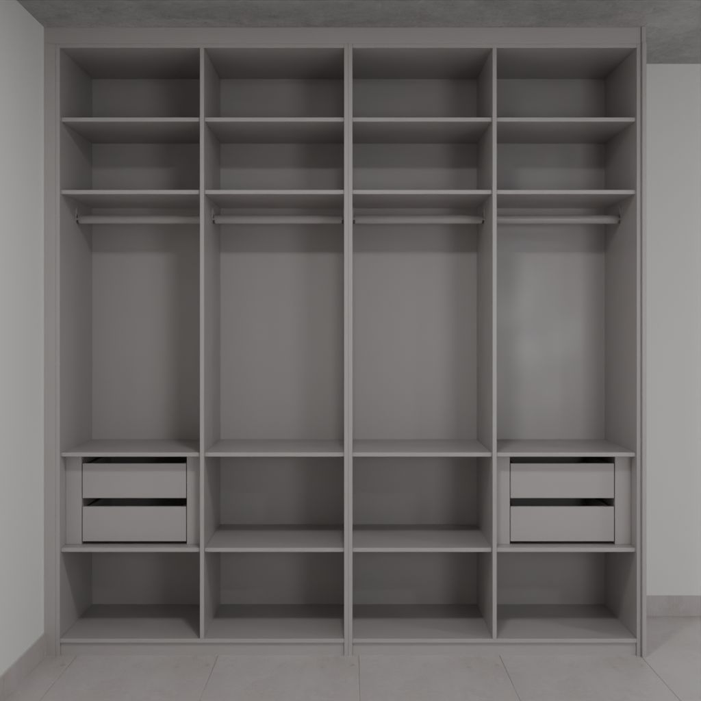 Armário Quarto 4 Portas com Gavetas de Giro Cinza Cobalto (Sudoeste / Bias Fortes - Apt 01 02 05 06) (CxB)