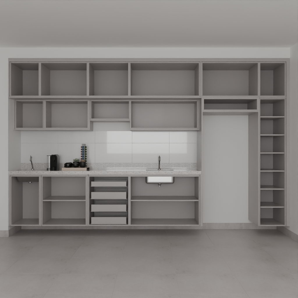 Armário Cozinha Completo Ferragem Oculta Cinza Cobalto (Sudoeste / Bias Fortes - Apt 07 11) (CxB)