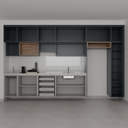 Armário Cozinha Completo Ferragem Oculta Cinza Cobalto, Azul TX e Louro Freijó (Sudoeste / Bias Fortes - Apt 07 11) (CxB)