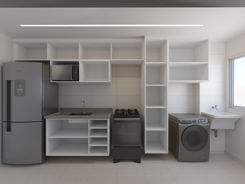 Armário Cozinha 4,5m Slim - Cor Branco e Branco