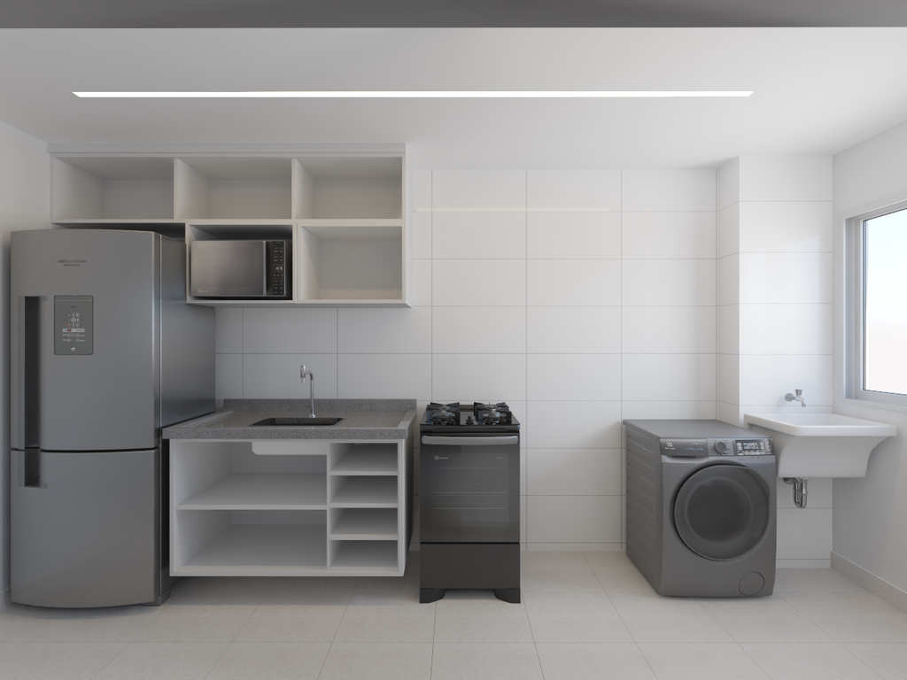 Armário Cozinha Bancada 2m Slim - Cor Branco e Branco