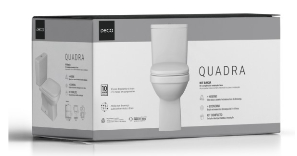Kit Deca para Banheiro - Bacia Branca, Cuba Quadrada sobrepor Branca e Metais Cromados (Banheiro) Tipo 3