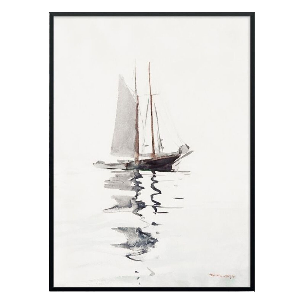 Conjunto 2 Quadros Winslow Homer Escuna 02 Mastros e Gato Escondido Moldura Crua Vidro 50 x 70