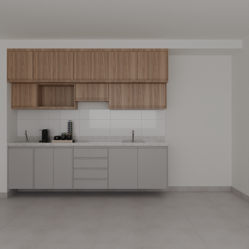 Armário Cozinha Long Stay Cinza Cobalto  e Louro Freijó (Sudoeste / Bias Fortes - Apt 07 e 11)