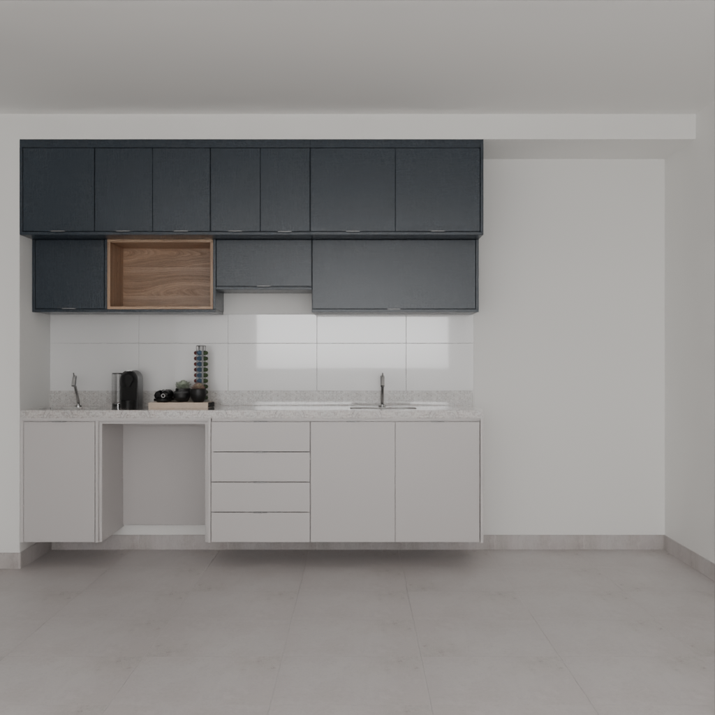 Armário Cozinha Long Stay Cinza Cobalto, Louro Freijó e Azul TX (Sudoeste / Bias Fortes - Apt 07 e 11)