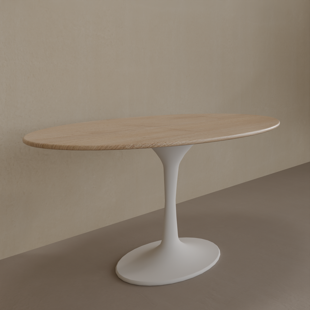 Mesa de Jantar Saarinen Oval 160 x 90 cm Tampo Carvalho Treviso Base Branca