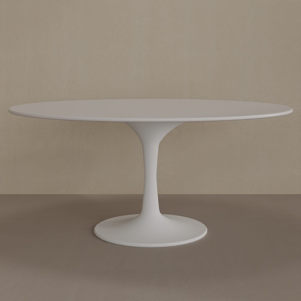 Mesa de Jantar Saarinen Oval 160 x 90 cm Tampo Cinza Cobalto Base Branca