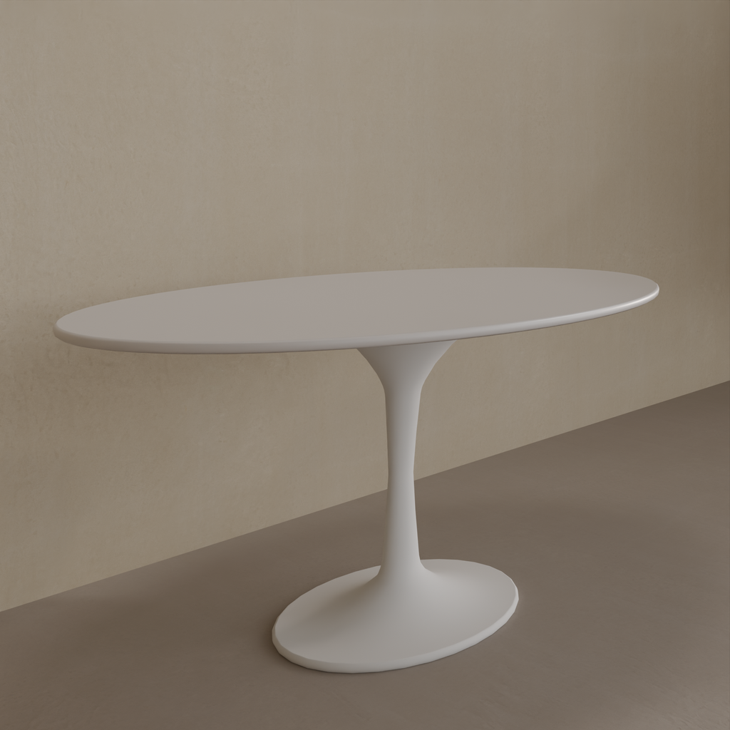 Mesa de Jantar Saarinen Oval 160 x 90 cm Tampo Cinza Cobalto Base Branca