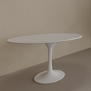 Mesa de Jantar Saarinen Oval 160 x 90 cm Tampo Cinza Cobalto Base Branca