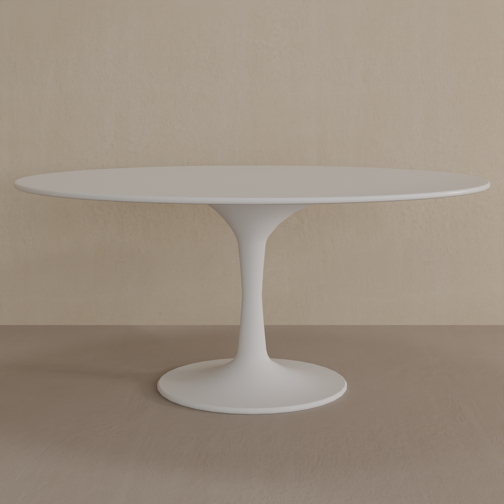 Mesa de Jantar Saarinen Oval 160 x 90 cm Tampo Laca Branca Base Branca
