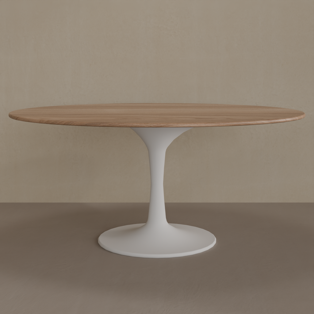 Mesa de Jantar Saarinen Oval 160 x 90 cm Tampo Louro Freijó Base Branca