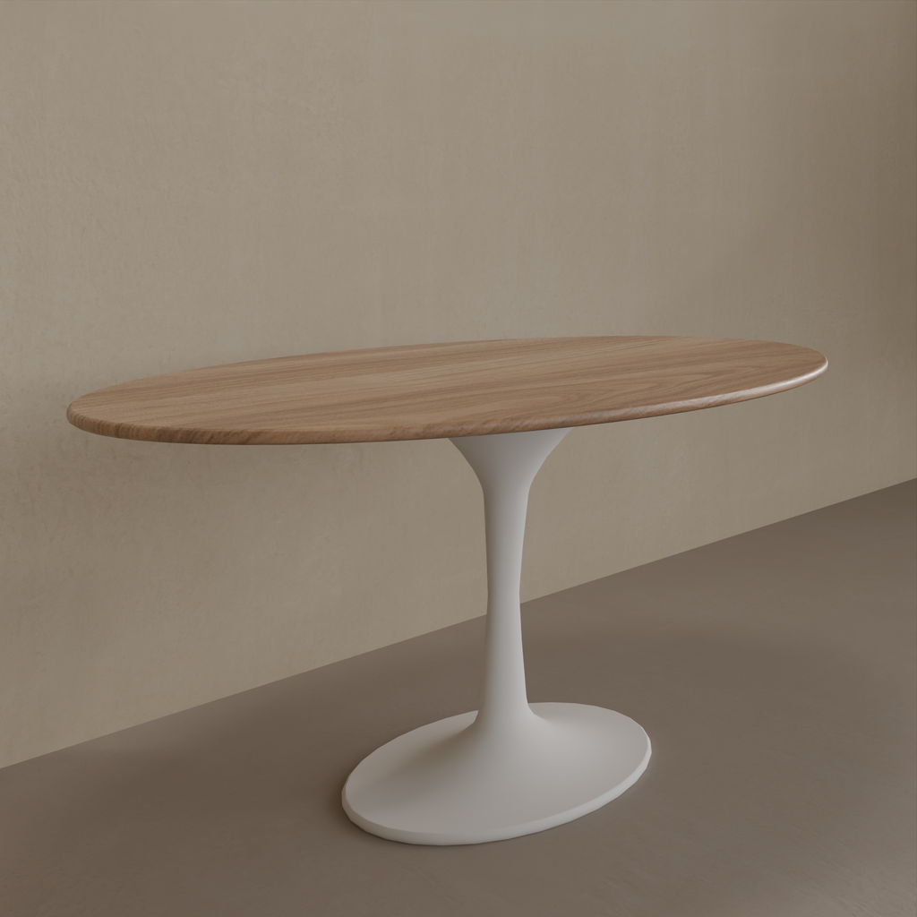 Mesa de Jantar Saarinen Oval 160 x 90 cm Tampo Louro Freijó Base Branca