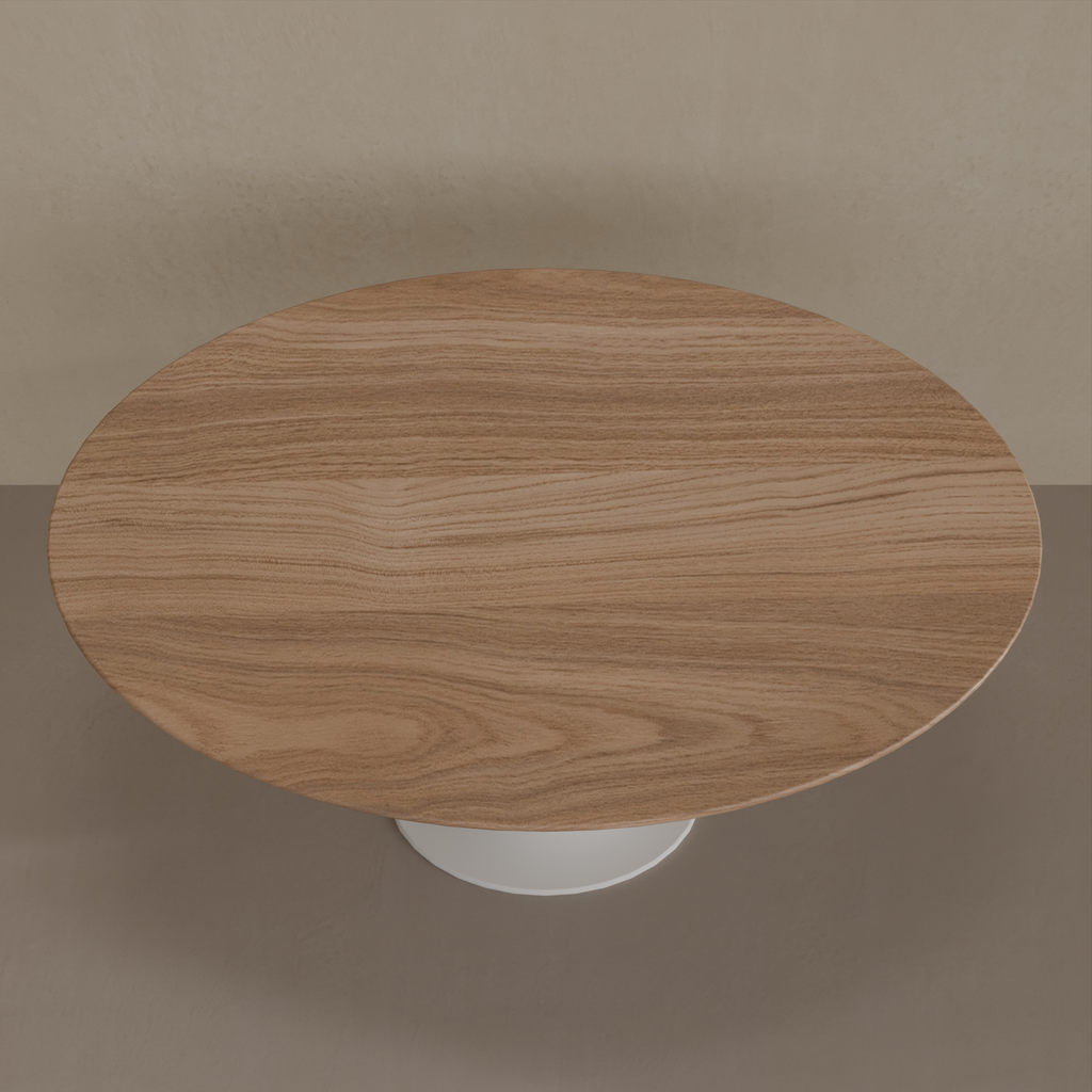Mesa de Jantar Saarinen Oval 160 x 90 cm Tampo Louro Freijó Base Branca