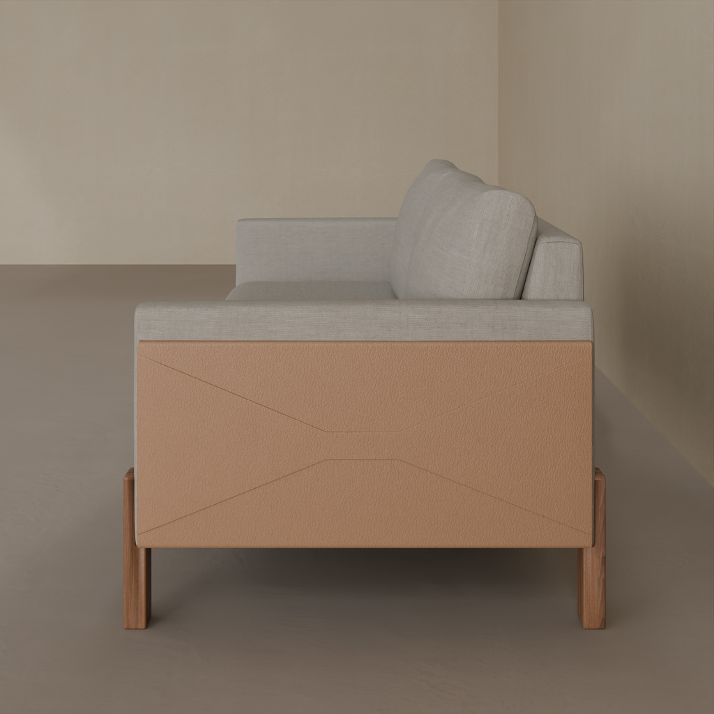 Sofá Plus Arthur 2 Lugares 180cm 2 Braços => Tecido cor 1366 - Pé Imbuia - Braços Tecido 2428 Courinho Caramelo (Sudoeste Showroom)