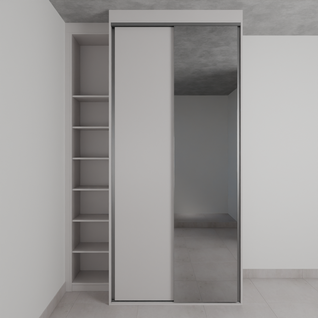 Armário Quarto Plus 1 Porta de Correr Espelho Cinza Cobalto (Sudoeste / Bias Fortes - Apt 09)