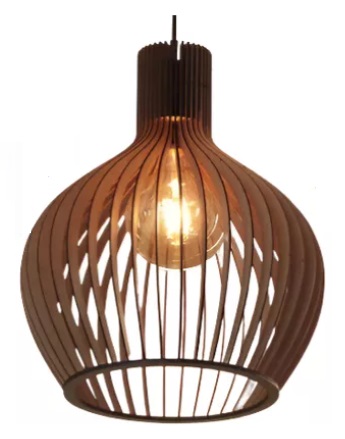 Luminária Pendente de Madeira MAD01 Ø28X34 cm Bocal E27
