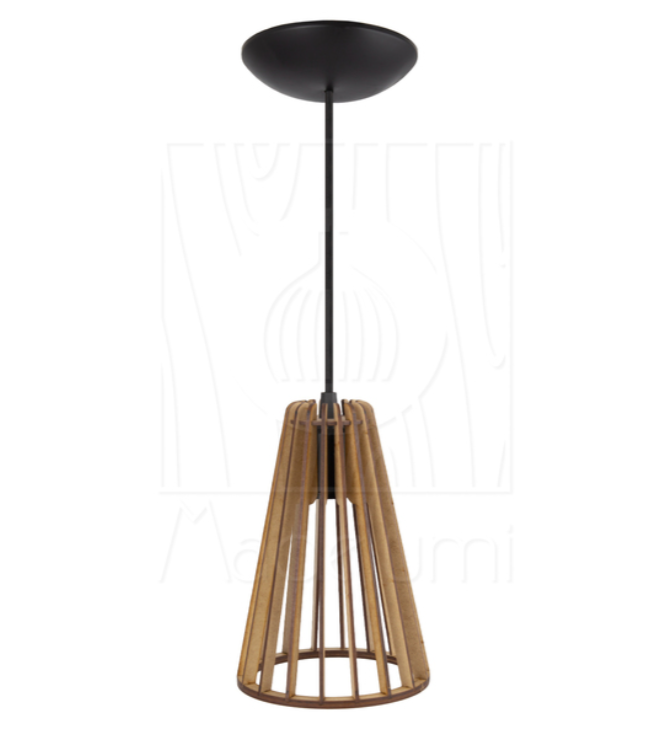 Luminária Pendente de Madeira Koni MAD02 Ø14X20 cm Bocal E27