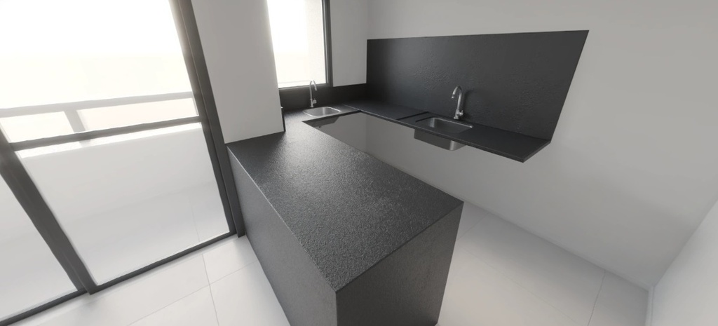 Fechamentos Laterais da ilha H=90cm e Frontão H=70cm para bancada da cozinha, Granito Preto São Gabriel Escovado, com acabamento em meia esquadria - Tipo II (Cozinha/Área de Serviço) 502