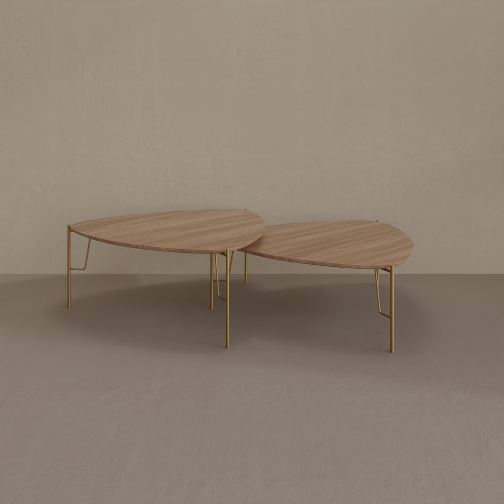 Conjunto de 2 un. Mesas de Centro Bend Alta F860 e F861 com Pés dourados Incolar