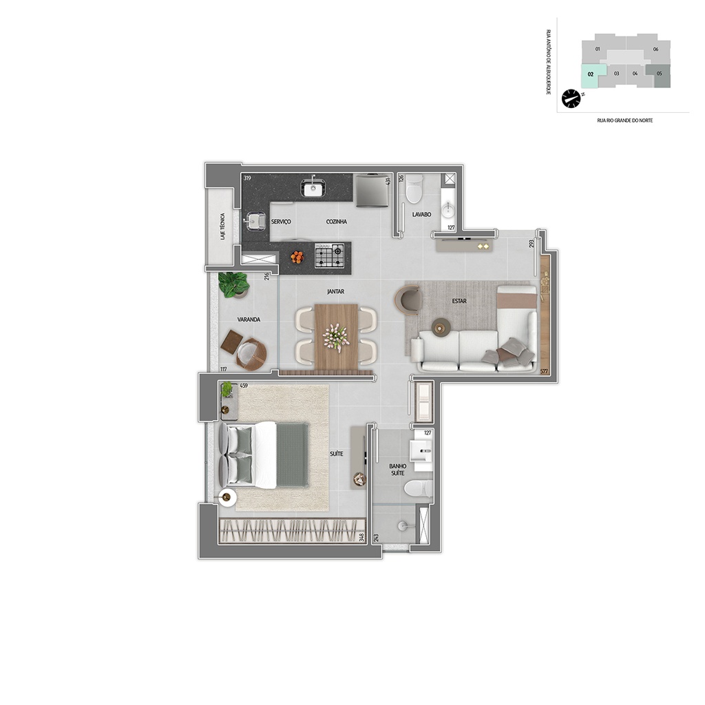 PADRÃO CONSTRUTORA: Sem Infraestrutura para Instalação de Ar Condicionado + laje pintada de branco - Tipo II (Sala / Cozinha) 502 