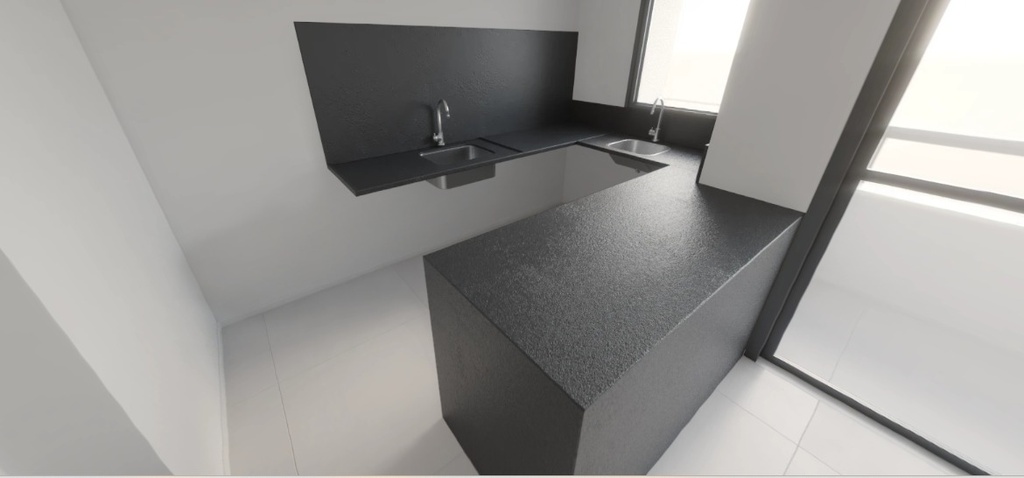 Fechamentos Laterais da ilha H=90cm e Frontão H=70cm para bancada da cozinha, Granito Preto São Gabriel Escovado, com acabamento em meia esquadria - Tipo II (Cozinha/Área de Serviço) 505