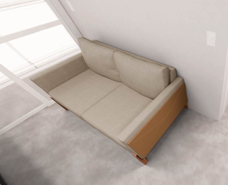 Sofá Arthur 1,80m - Tecido Linho Off White e Courinho Caramelo (Imangai Geribá Todos)