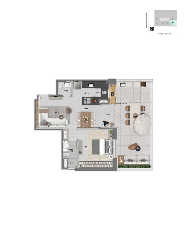 PADRÃO CONSTRUTORA: Sem Infraestrutura para Instalação de Ar Condicionado + laje pintada de branco - Tipo II (Sala / Cozinha) 505