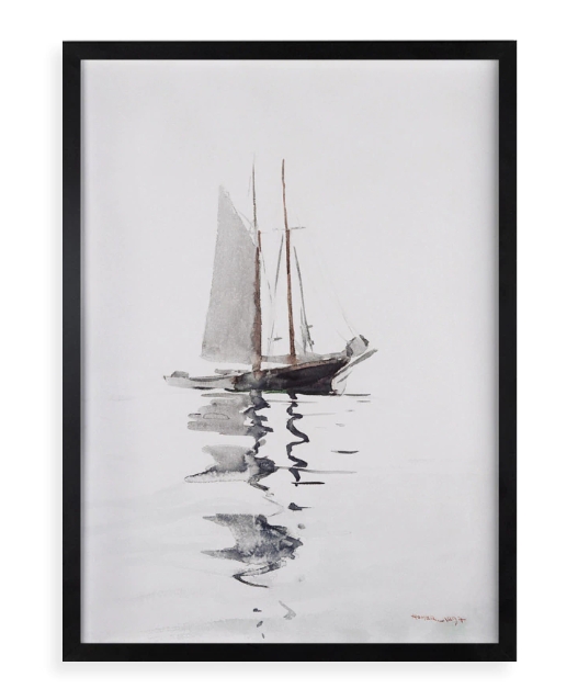 Quadro Decorativo Winslow Homer Escuna 02 Mastros Moldura Caixa Preta 80 x 60 cm