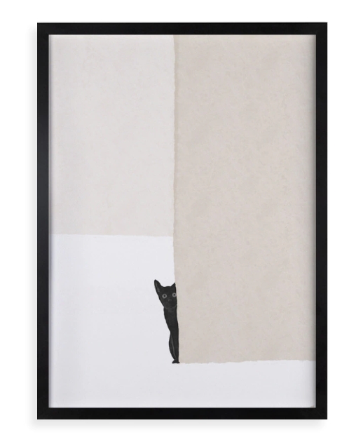 Quadro Decorativo Gato Escondido Moldura Caixa Preta 80 x 60 cm