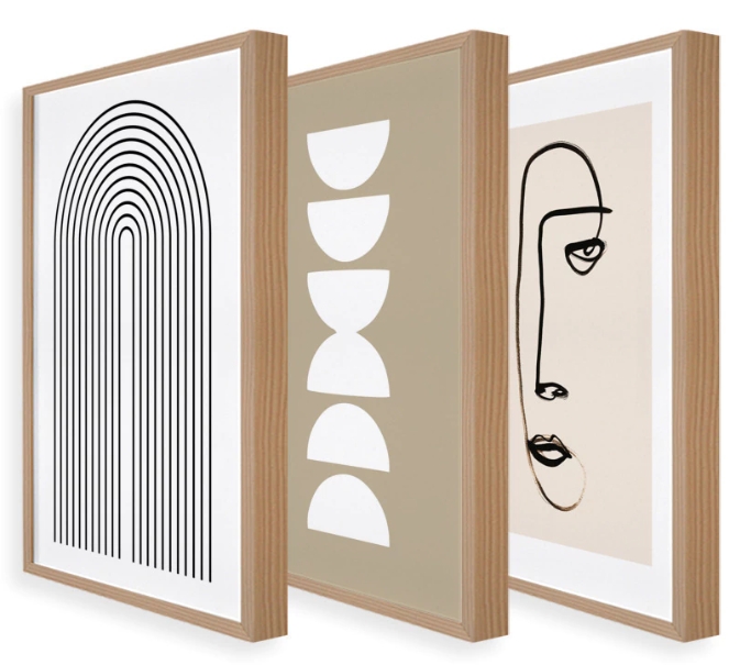 Conjunto 3 Quadros Neutros Quarto de Casal Caixa sem vidro Crua 50 x 70 cm