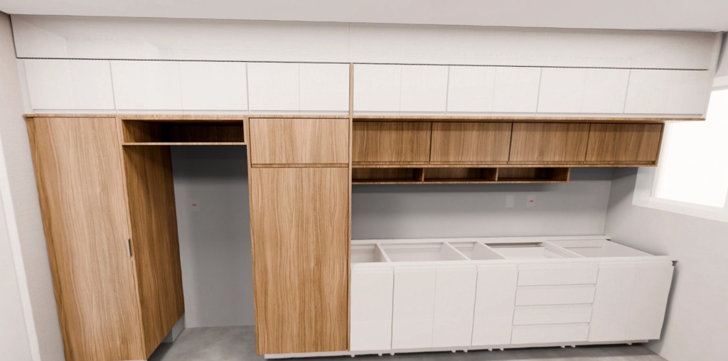 Armário Cozinha Premium Branco diamante e Freijó Sem Eletros (Imangai Geribá - Apt 05 / Sala)