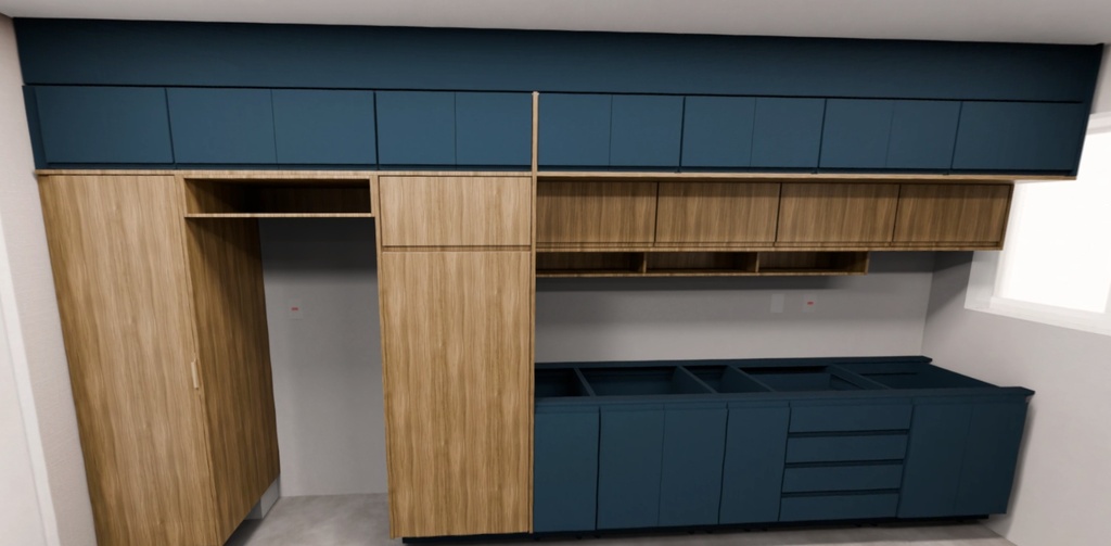 Armário Cozinha Premium Mediterrâneo e Freijó Sem Eletros (Imangai Geribá - Apt 05 / Sala)