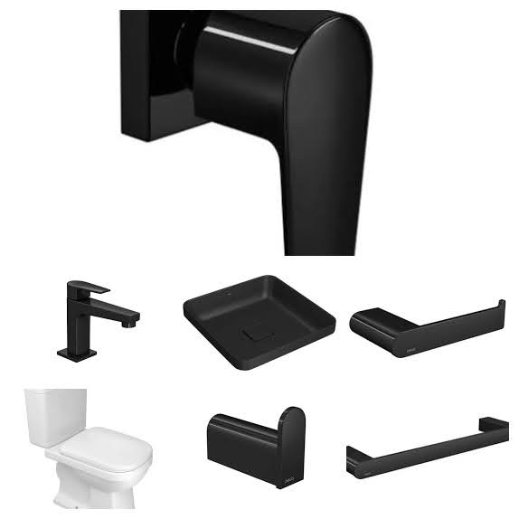 Kit Deca para Banheiro - Bacia Branca, Cuba Quadrada sobrepor Ébano e Metais Black Noir Deca (Banheiro) Tipo 4